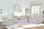 Challenger Modern Contemporary LED Power Recliner 3PC(Sofa + Loveseat + Chair) including cup holders Loveseat with console & Bluetooth speakers made w