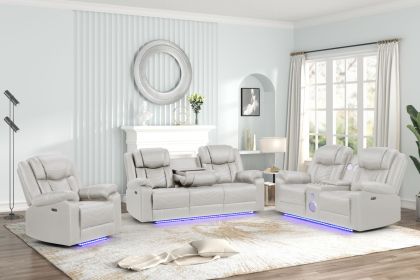 Challenger Modern Contemporary LED Power Recliner 3PC(Sofa + Loveseat + Chair) including cup holders Loveseat with console & Bluetooth speakers made w