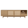 Boho TV Stand for 65, 75, 85 Inch TV, Entertainment Center with Open Storage and Drawers, Modern Wood Media TV Console with Real Rattan