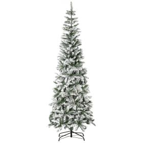 7.5ft Flocked Pencil Tree, Pop Up Xmas Pencil Tree, Holiday Home Indoor Decoration for Party with Automatic Open, Green