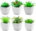 6pcs Succulents Plants Artificial Indoor Decor Fake Succulent in Pots Small Faux Plastic Plant Greenery Modern Ornament for Office Desk Home Bedroom W