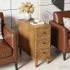 Wood Nightstand, Fully Assembled Narrow Side Table with 3 Drawers