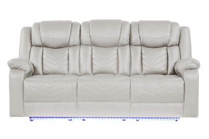 Challenger Modern Contemporary LED Power Recliner Sofa including cup holders made with wood and metal frame in Beige