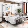 Metal Canopy Bed Frame with Ornate European Style Headboard & Footboard Sturdy Steel Holds 600lbs Perfectly Fits Your Mattress Easy DIY Assembly A