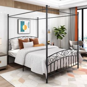 Metal Canopy Bed Frame with Ornate European Style Headboard & Footboard Sturdy Steel Holds 600lbs Perfectly Fits Your Mattress Easy DIY Assembly A