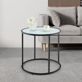 1 PC 20 Inch Glass End Table with Metal Frame and Faux Marble Glass Top