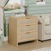 Rattan 3 Drawers Nightstand set of 2, 22.8" Wide Curved Wooden Bedside Table, Modern Storage for Bedroom, Natural Oak.