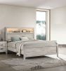 Simple Bedroom 1pc King Size Bed w Headboard Shelves and Light White Wash Contemporary Furniture