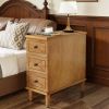 Wood Nightstand, Fully Assembled Narrow Side Table with 3 Drawers
