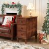 Wood Nightstand, Fully Assembled Narrow Side Table with 3 DrawersB