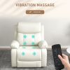 PU Leather Reclining Chair with Vibration Massage Recliner, Swivel Base, Rocking Function, Remote Control, Cream White