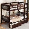 Twin Over Twin Rubber Wood Bunk Bed with 2 Drawers, Convertible into 2 Twin Beds, Twin Size Bunk Bed with Ladder and Safety Guardrails