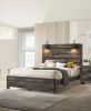 1pc Rustic Style Butcher Block Finish Weathered Brown Finish Queen Size Bed w/ Lamp Wooden Bedroom Furniture