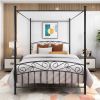 Metal Canopy Bed Frame with Ornate European Style Headboard & Footboard Sturdy Steel Holds 600lbs Perfectly Fits Your Mattress Easy DIY Assembly A