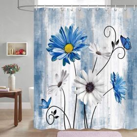 72"W x 72"H Blue Vibrant Floral Butterfly Polyester Shower Curtain