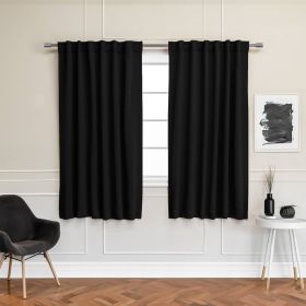 52 x 63 inch Solid Black Thermal Blackout Curtain Panels - Set of 2
