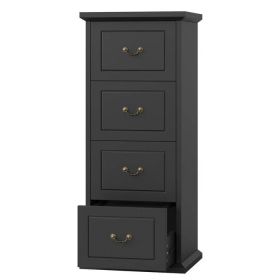 Traditional Vertical File Cabinet in Black Wood Finish with 4 Storage Drawers