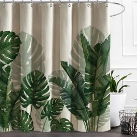 72"W x 72"H Tropical Green Leaves Linen Polyester Blend Shower Curtain