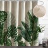 72"W x 84"H Botanical Green Leaf Linen Polyester Blend Shower Curtain