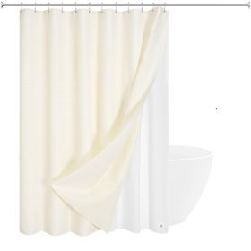 72"W x 78"H Ivory Waffle Textured Shower Curtain Set with Liner