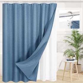 72"W x 72"H Blue Waffle Textured 3 in 1 Shower Curtain Set