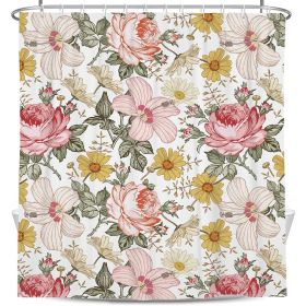 72"W x 84"H Vintage Floral Peony Pink Polyester Shower Curtain