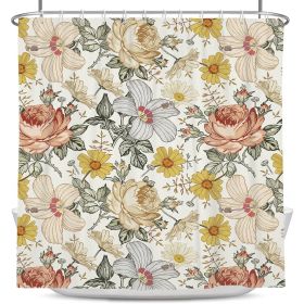 72"W x 72"H Vintage Floral Peony Yellow/Pink Polyester Shower Curtain