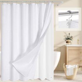 72"W x 72"H White Waffle Textured 3 in 1 Shower Curtain Set