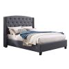 Belize 3-Piece Upholstered Bedroom Set, Tufted Wingback Bed with Two Gray Nightstands