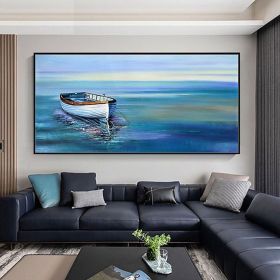 Handmade Oil Painting On Canvas Wall Art Decoration Modern Abstract Boat Landscape Picture  Living Room hallway bedroom luxurious decorative pain (size: 75x150cm)