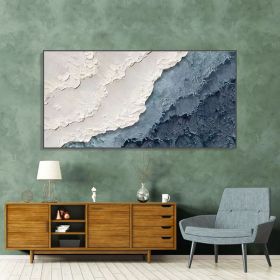 Handmade Oil Painting Textured Wall Art Blue Ocean Painting On Canvas Minimalist Sea Wave Painting Wall Art Morden Art Bedroom Wall Decor Fashion (Style: 01, size: 120x240cm)