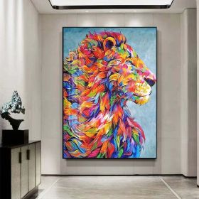 Oil Painting Handmade Hand Painted Wall Art Pop Cartoon Lion Animal Home Entryway Living Room Bedroom Luxurious Decoration Painting (Style: 01, size: 100x150cm)