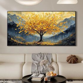 Large Original Golden Tree Oil Painting on Canvas, Custom Wall Art, Abstract Tree of Life Wall Art, Boho Wall DÃ©cor, Living Room Home Decor (Style: 01, size: 60x120cm)