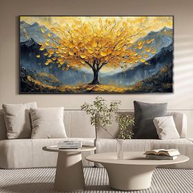 Large Original Golden Tree Oil Painting on Canvas, Custom Wall Art, Abstract Tree of Life Wall Art, Boho Wall DÃ©cor, Living Room Home Decor (Style: 01, size: 80x160cm)