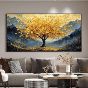 Large Original Golden Tree Oil Painting on Canvas, Custom Wall Art, Abstract Tree of Life Wall Art, Boho Wall DÃ©cor, Living Room Home Decor (Style: 01, size: 140x280cm)
