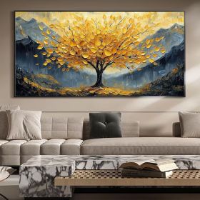 Large Original Golden Tree Oil Painting on Canvas, Custom Wall Art, Abstract Tree of Life Wall Art, Boho Wall DÃ©cor, Living Room Home Decor (Style: 01, size: 120x240cm)
