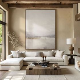 Neutral Minimalist Painting Large Beige Abstract Oil Painting Living Room Painting White Texture Painting Handmade Large Canvas Wall Art (Style: 01, size: 100x150cm)