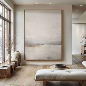 Neutral Minimalist Painting Large Beige Abstract Oil Painting Living Room Painting White Texture Painting Handmade Large Canvas Wall Art (Style: 01, size: 90x130cm)