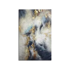 Handmade Top Selling Abstract Oil Painting Wall Art Modern Minimalist Blue Color Gold Foil Picture Canvas Home Decoration For Living Room No Fram (size: 70x140cm)
