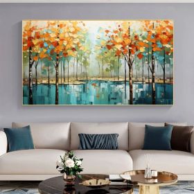 Abstract Forest Oil Painting on Canvas Large Wall Art Original Tree Landscape Art Custom Painting Modern Living Room Decor Handmade Gift (Style: 01, size: 100x200cm)