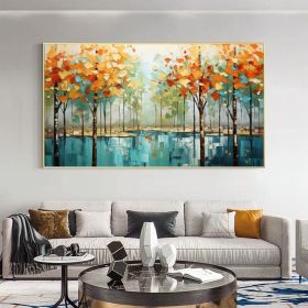 Abstract Forest Oil Painting on Canvas Large Wall Art Original Tree Landscape Art Custom Painting Modern Living Room Decor Handmade Gift (Style: 01, size: 80x160cm)