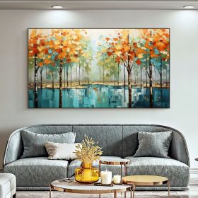 Abstract Forest Oil Painting on Canvas Large Wall Art Original Tree Landscape Art Custom Painting Modern Living Room Decor Handmade Gift (Style: 01, size: 70x140cm)