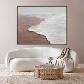 Landscape Textured Beach White Waves Acrylic Painting Oversized Art Custom Rectangle Modern Wall Art Extra Large Handmade Painting on Canvas (Style: 01, size: 80x120cm)