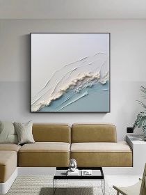 3D White Ocean Wave Oil Painting On Canvas Minimalist White Blue Sea Wave Painting Wabi-Sabi Art Modern Handmade 3D Waves Textured Wall Art (Style: 01, size: 100x100cm)