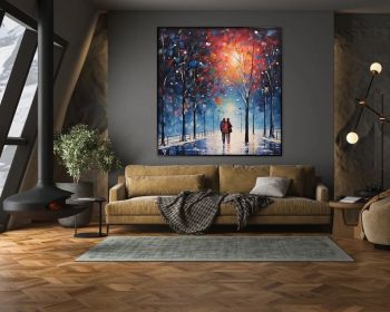 Couple Oil Painting 100% Handmade Lovers Painting Walking Lovers Textured Painting Acrylic Abstract Painting Tree Art Romantic Art (Style: 01, size: 160x160cm)