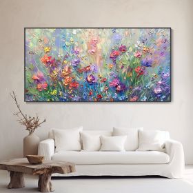 Hand Painted Original Spring Blooming Flower Field Oil Painting Modern Hand Splendid Floral Texture Art Boho Style Home Decor Custom Girl Birthda (Style: 01, size: 70x140cm)