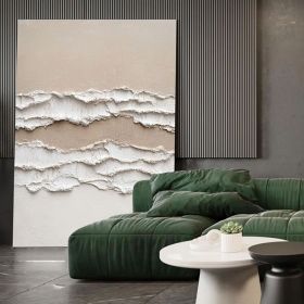 Original 3D Ocean Beach Painting Minimalist Landscape Abstract Painting Neutral 3D Textured Wall Art Abstract Wave Art Living Room Decor (Style: 01, size: 90x130cm)