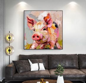 Pig Oil Painting on Canvas Cub Animals Original Art Rustic Animals Artwork Pet Portrait Gifts for Pets (Style: 01, size: 100x100cm)