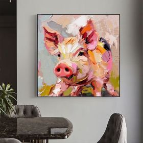 Pig Oil Painting on Canvas Cub Animals Original Art Rustic Animals Artwork Pet Portrait Gifts for Pets (Style: 01, size: 50x50cm)