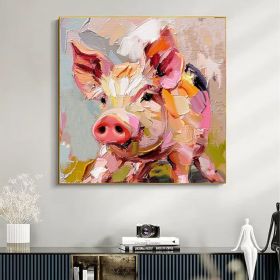 Pig Oil Painting on Canvas Cub Animals Original Art Rustic Animals Artwork Pet Portrait Gifts for Pets (Style: 01, size: 60x60cm)